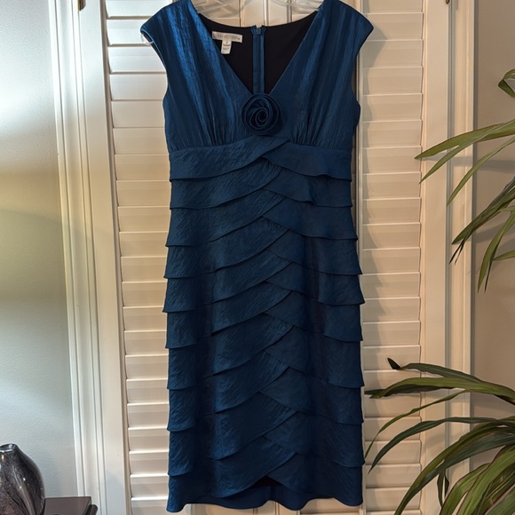 London Times Teal Layered Midi Dress Size 2 - Picture 3 of 4